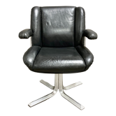 Black leather armchair and aluminum design 1960