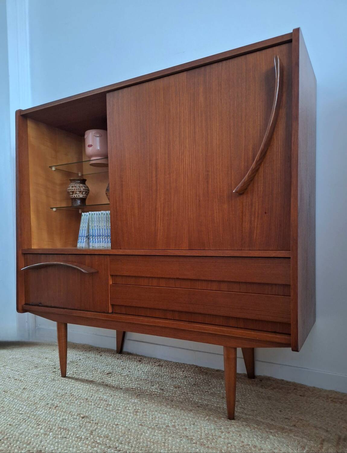 Vintage Scandinavian teak sideboard, buffet furniture.
