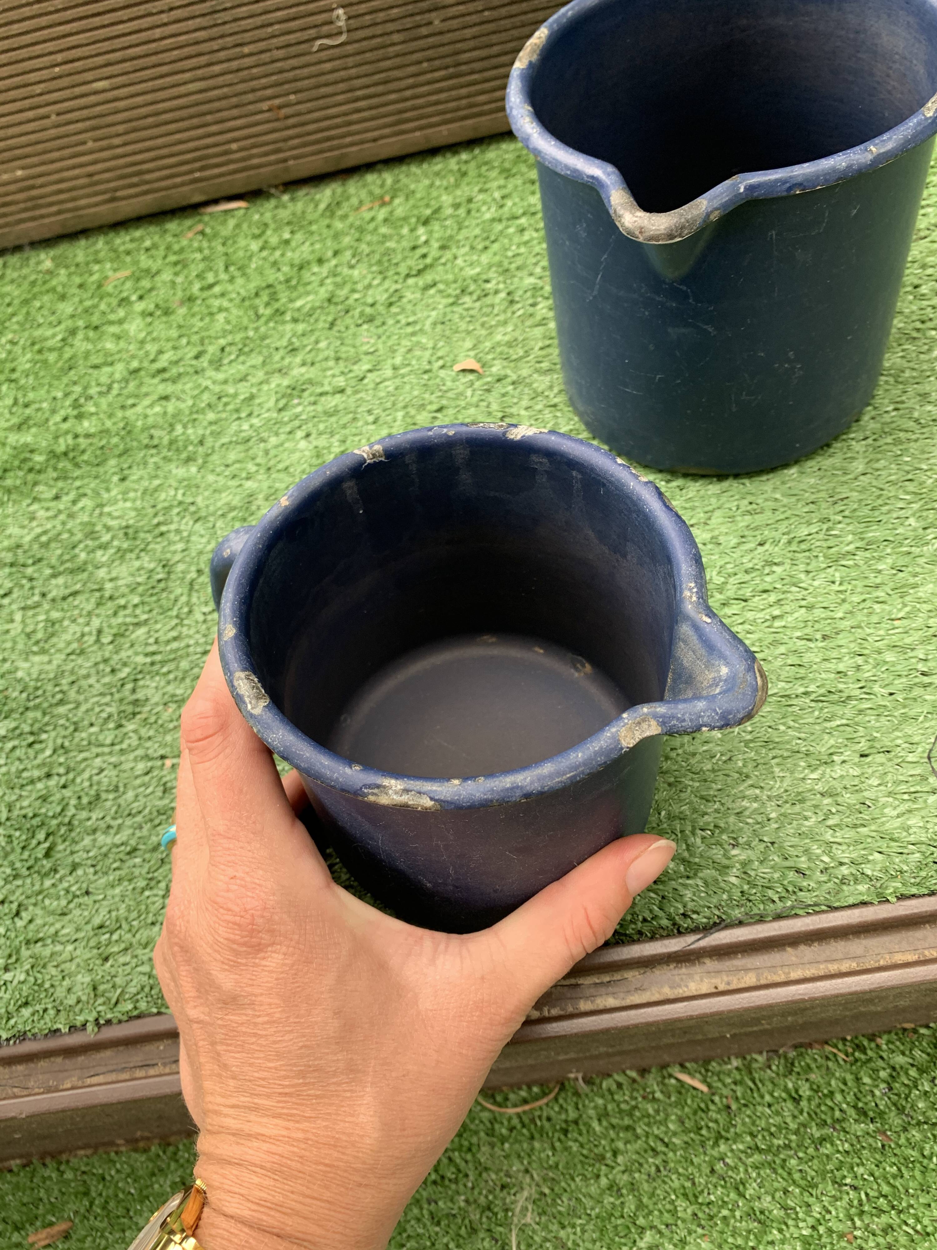Pair of blue enamelled broc