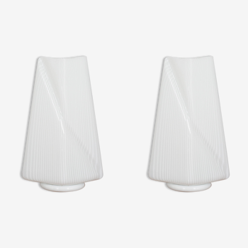 Pair of Italian striped Murano glass table lamps in style of Lino Tagliapietra, 1970s