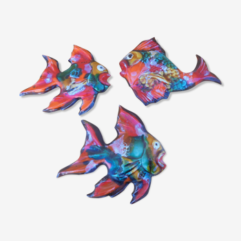 3 fish in vallauris earthenware wall decoration