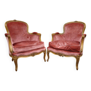 Paire de fauteuils cabriolet - velours rose