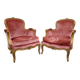 Pair of cabriolet armchairs in Louis XV style – Carved wood – Pink velvet –