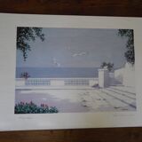 Giorgio Zuppini, Terrace by the Sea with Seagulls, Lithograph, 1970