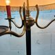 Vintage "gold" floor lamp with fringes b 55 h 160