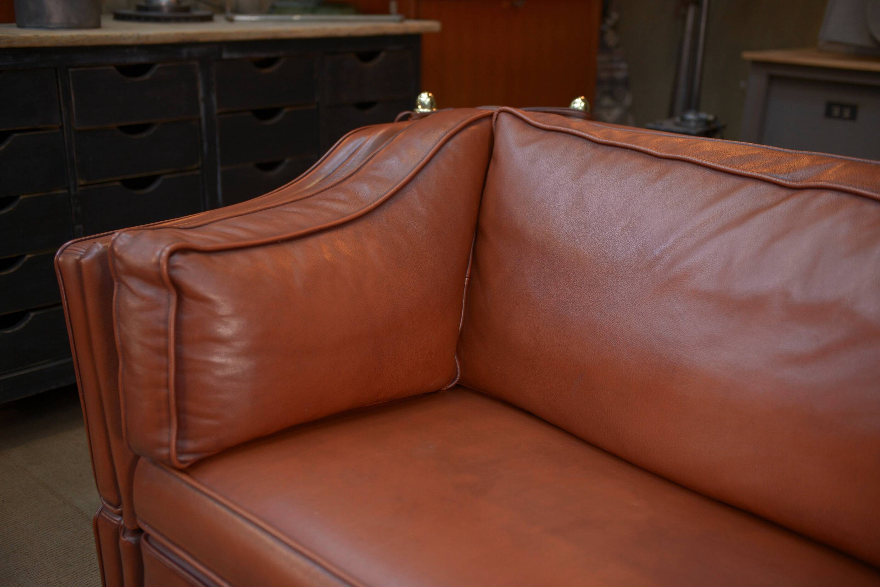 Maison Jansen leather sofa, France, 1970s
