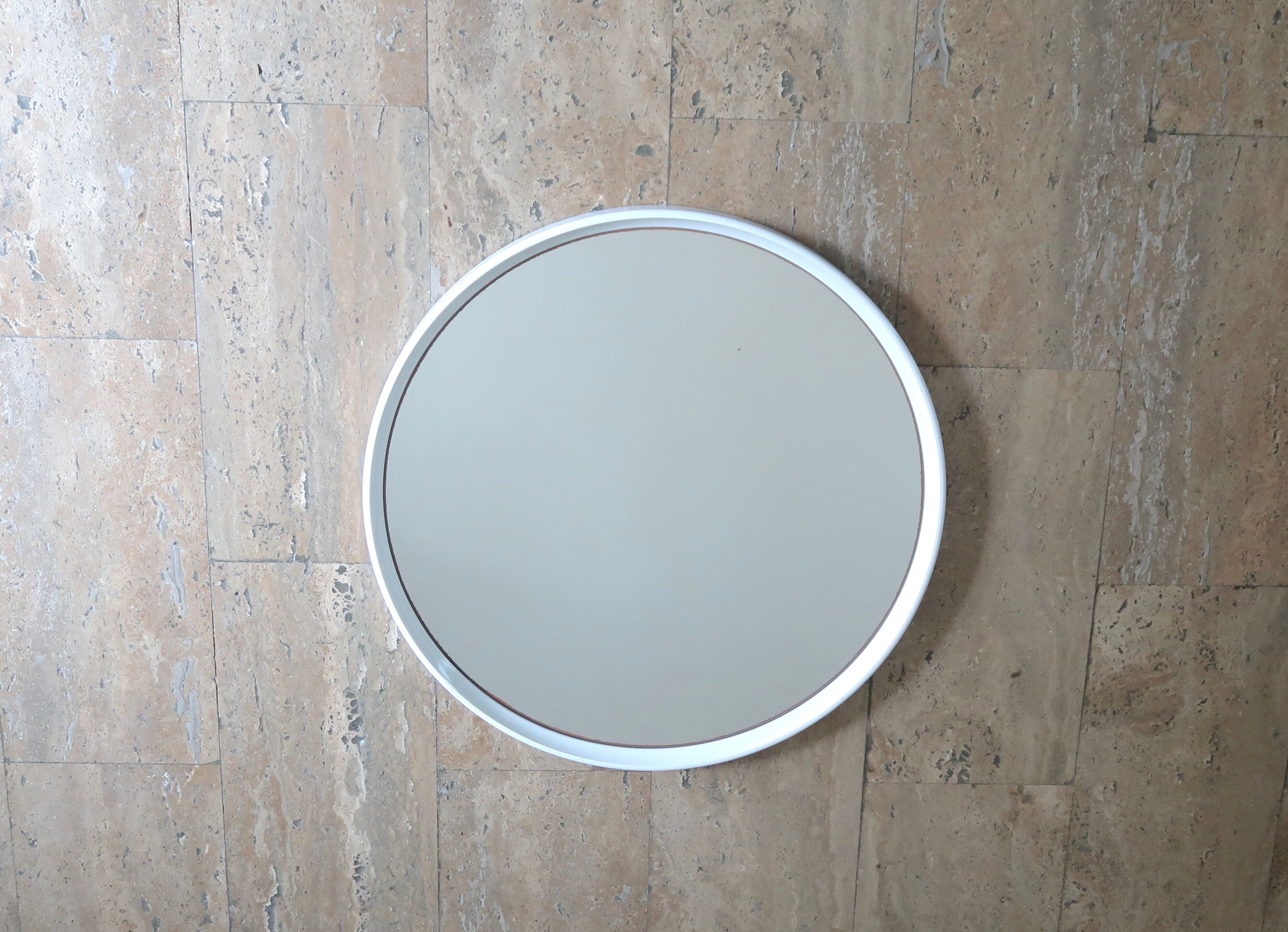 Round mirror Gilac white plastic 70s - 51 cm