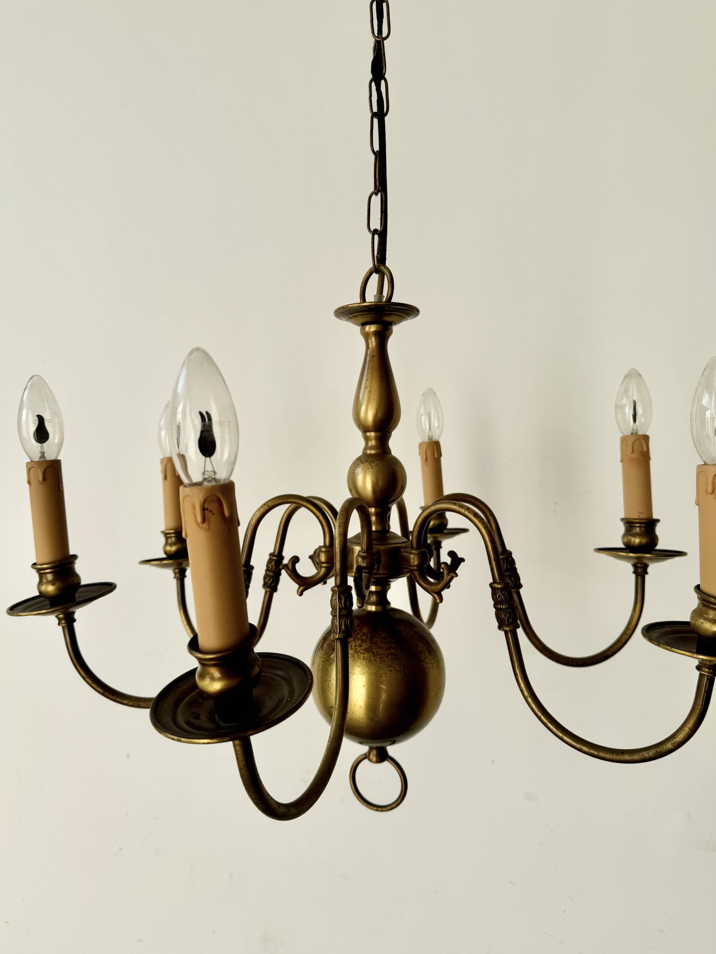 Vintage 6 Arm Brass Dutch Chandelier