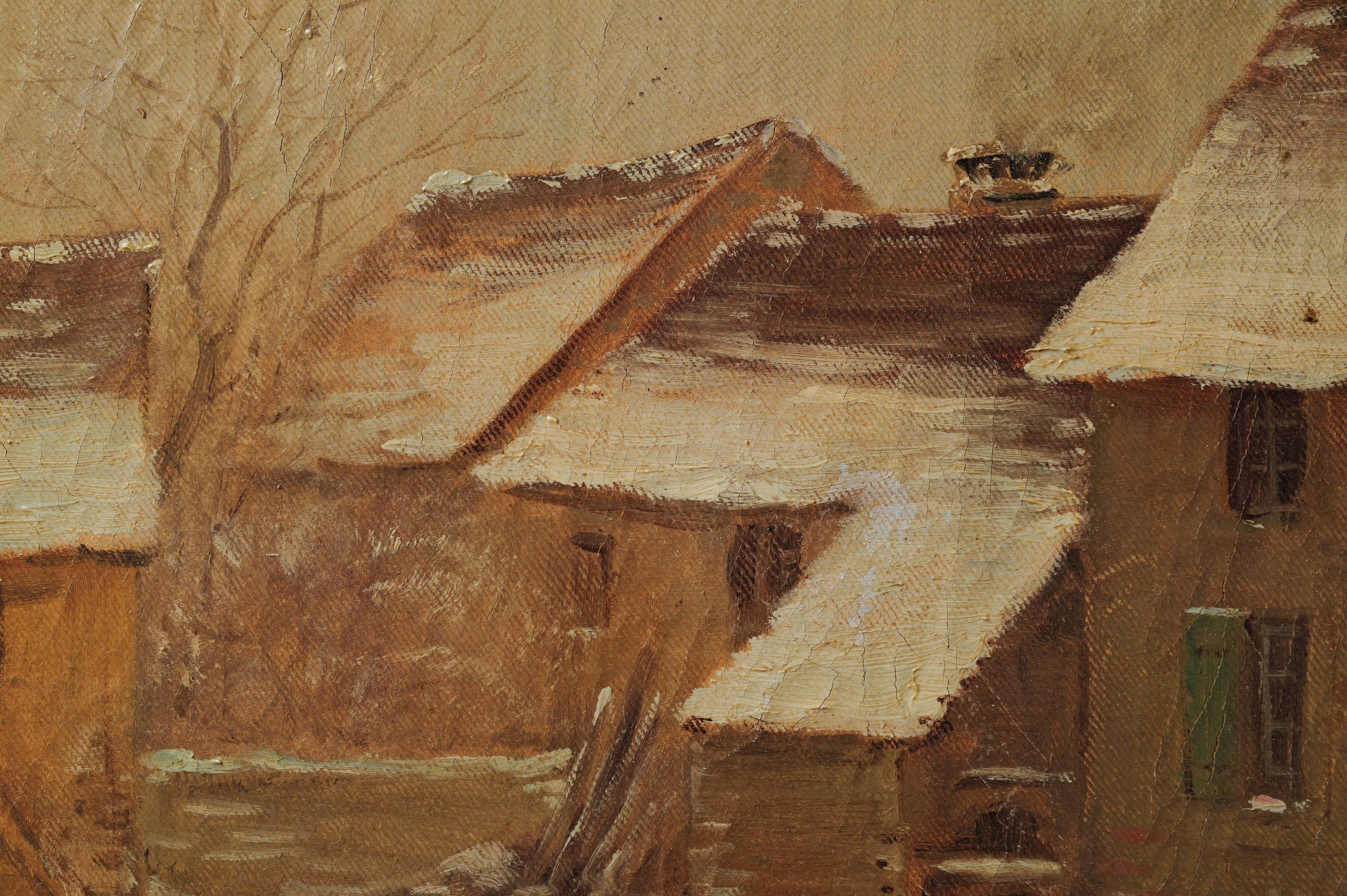 Children playing in the snow, oil on canvas, signed, circa 1900