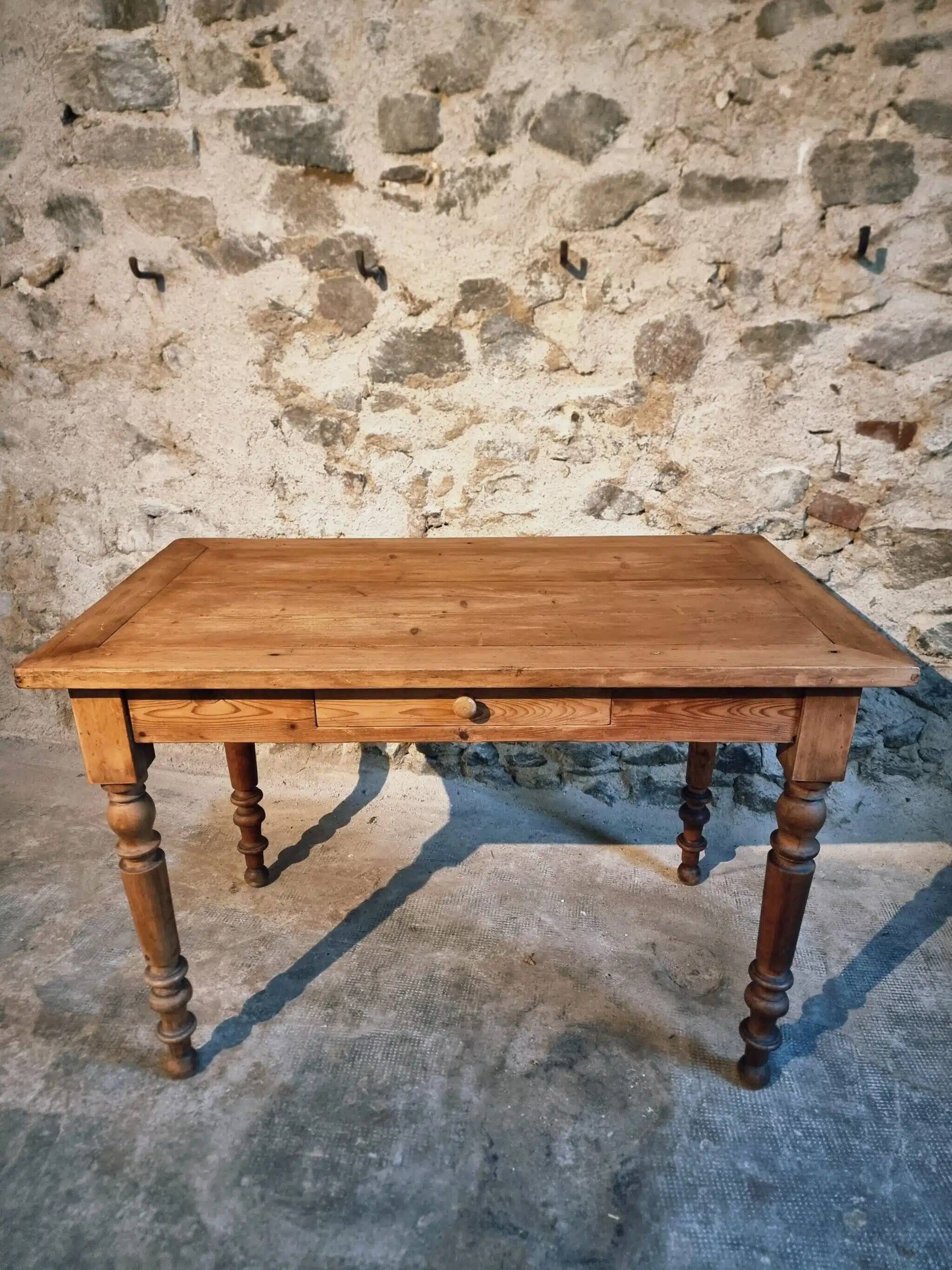 Antique pine and beech kitchen table / desk / work table – France, circa 1900