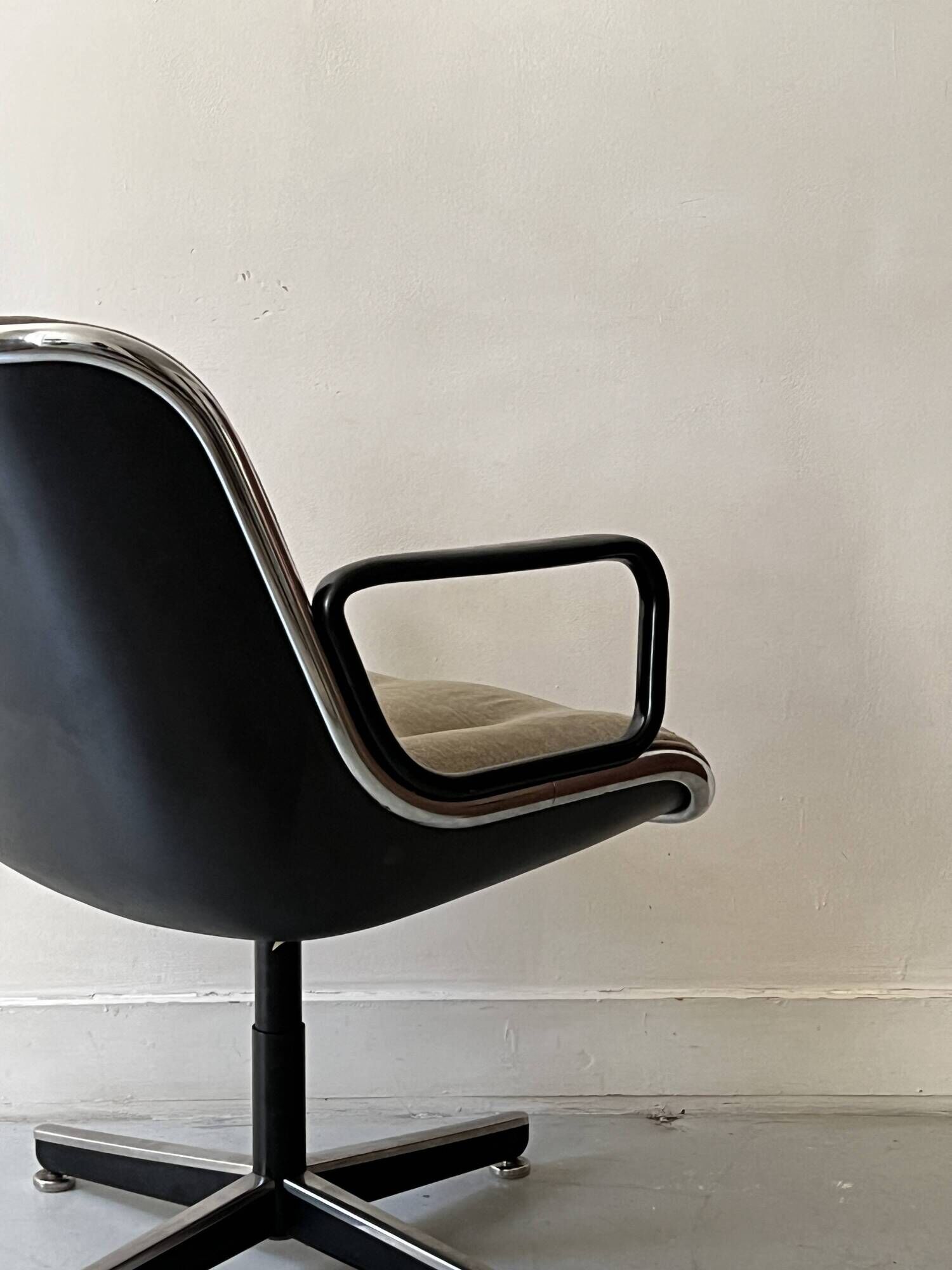 Velvet office chair with armrest by C. POLLOCK for Knoll