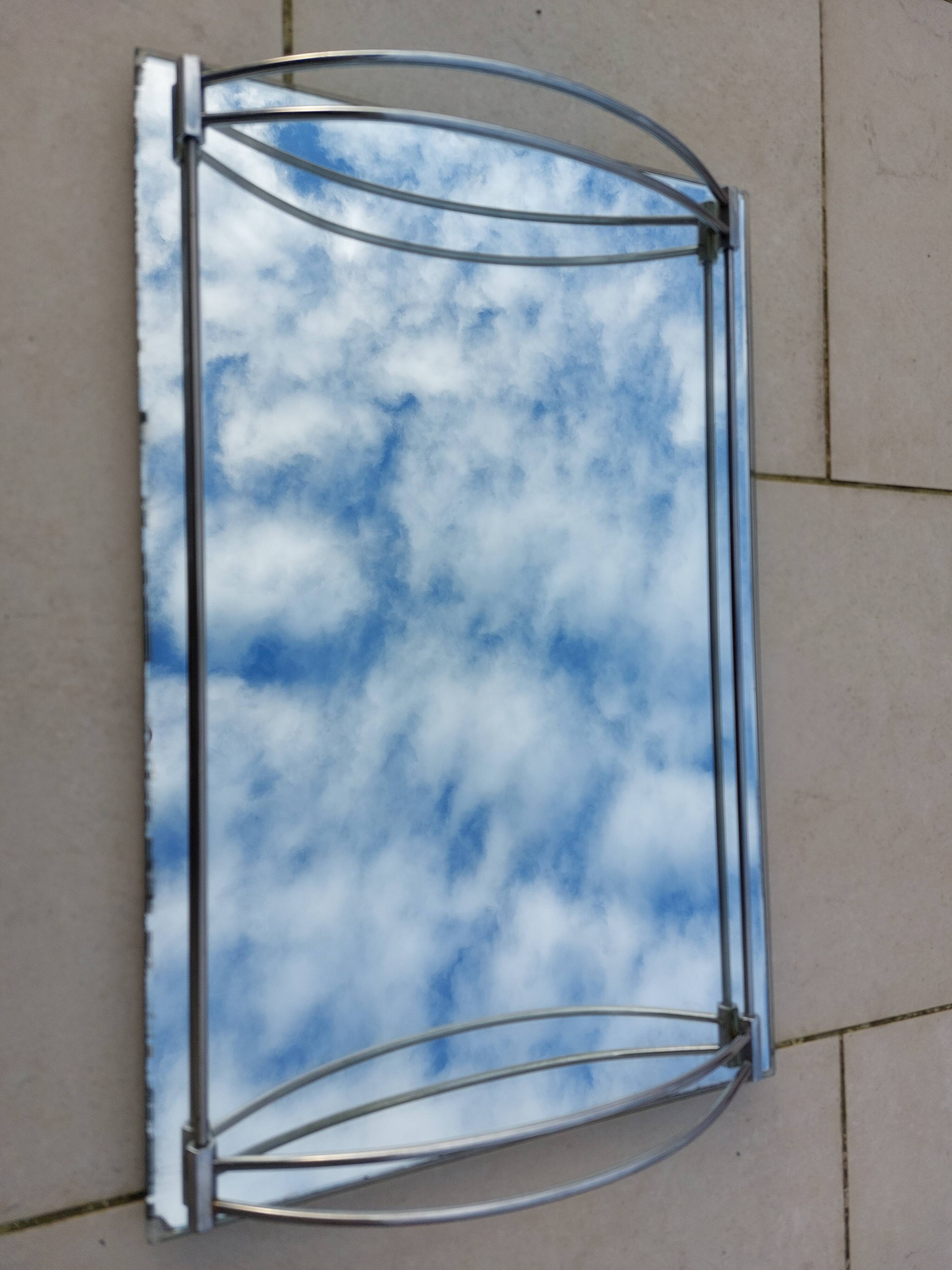 Plateau ancien miroir et chrome époque Art Déco 1930