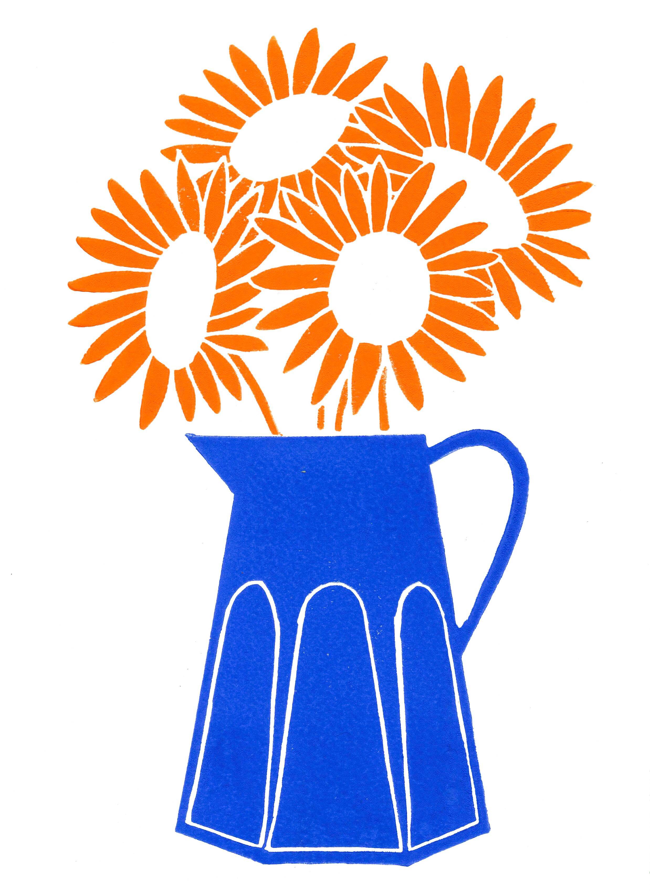 Sunflowers 21 - Linocut