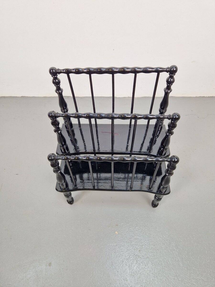 Antique Wooden Bobbin Canterbury Magazine Rack, 1890