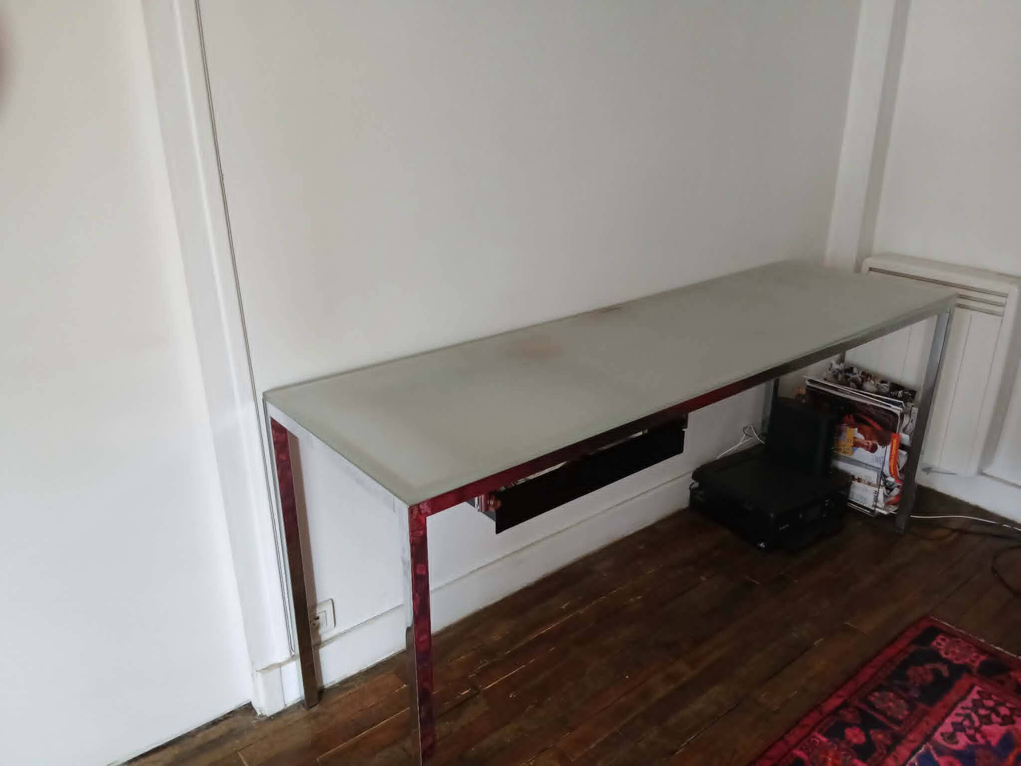 Bureau design acier chromé verre trempé