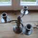 Vintage tin chandelier with 3 lights – Antique stamped candelabrum – H 20 cm