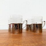 Vintage tea glasses RDA from East Germany by MUQ, Metallwarenfabrik Union Quedlinburg, set of 4.