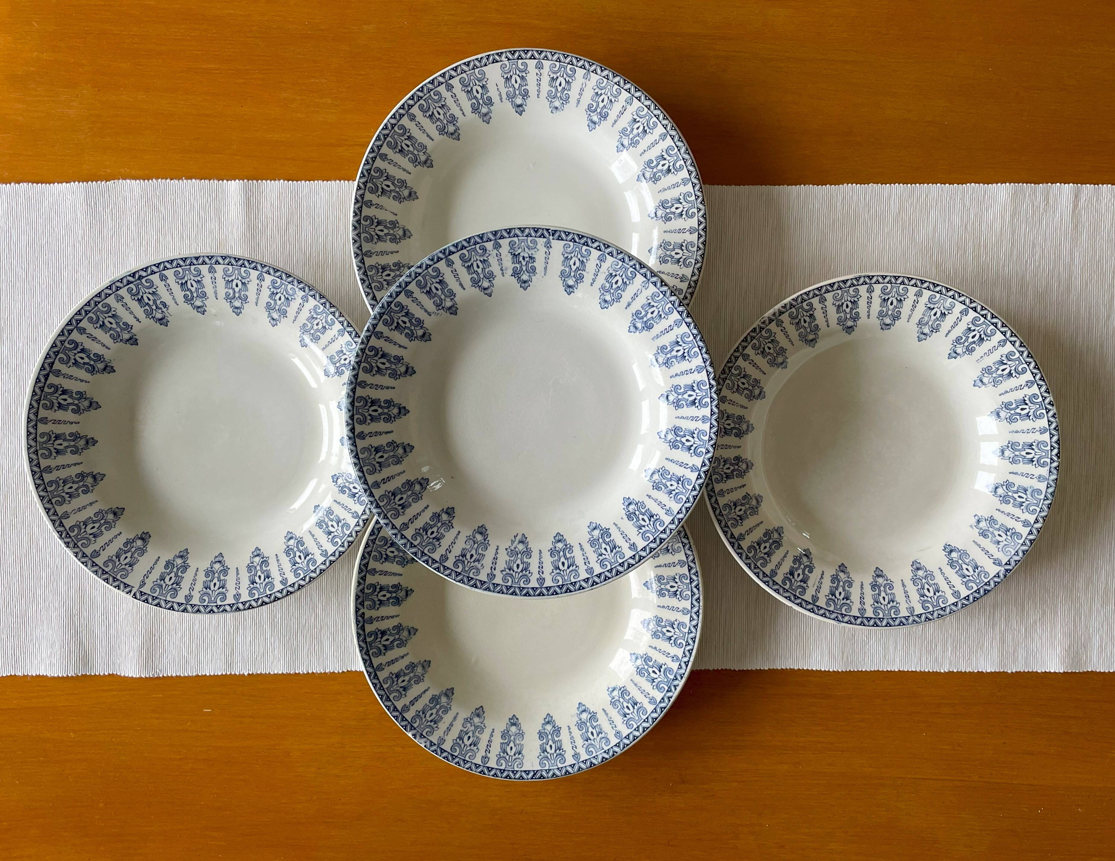 5 old GIEN earthenware soup plates
