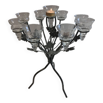 Atypique Grand Soliflore à 9 Lumières Bougeoir Chandelier Candélabre Verre Métal