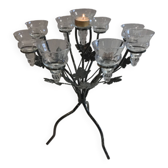 Atypical Large Soliflore with 9 Lights Candlestick Candlestick Candelabra Glass Metal
