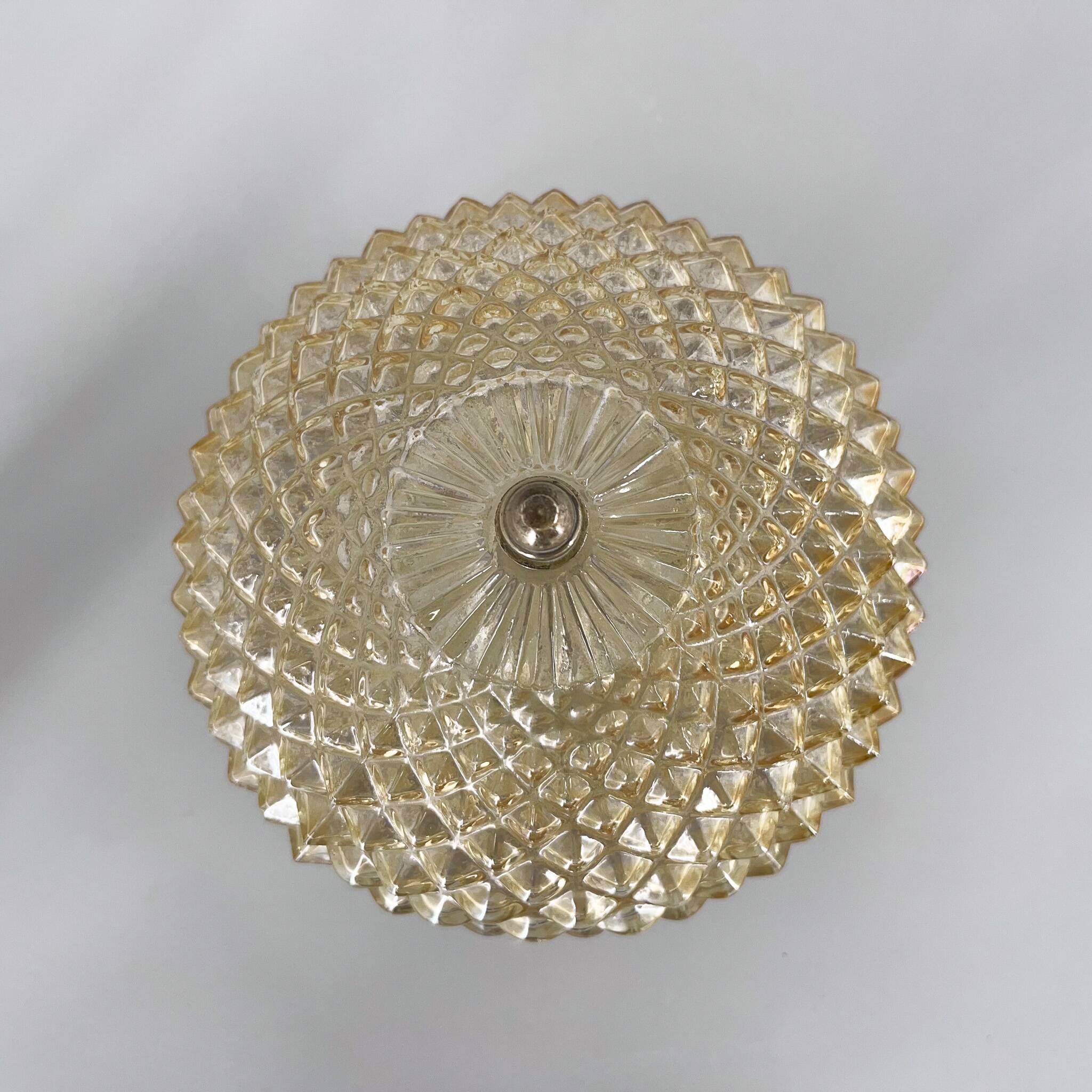 Mid-century wood & glass flush mount, 1960's