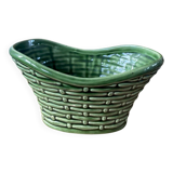 German ceramic pot, green wickerwork effect