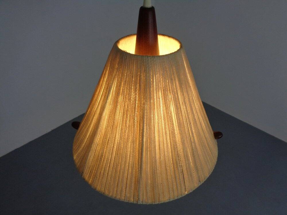 Teak and sisal ceiling lamp from Temde, 1960s