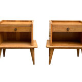 Pair of bedside feet compass solid oak vintage 1950