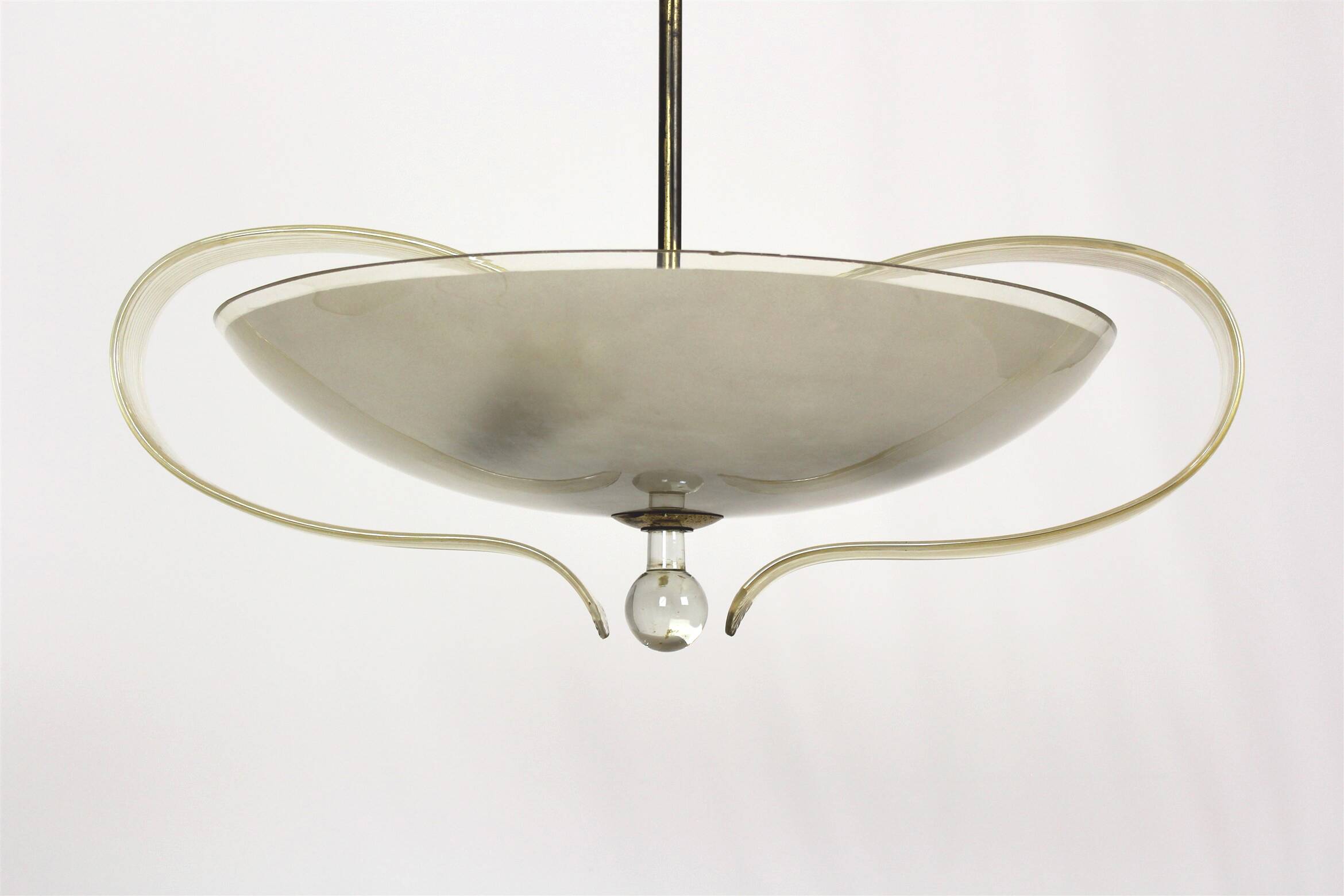 Brass and Curved Glass Ceiling Light from ESC Zukov, 1940s