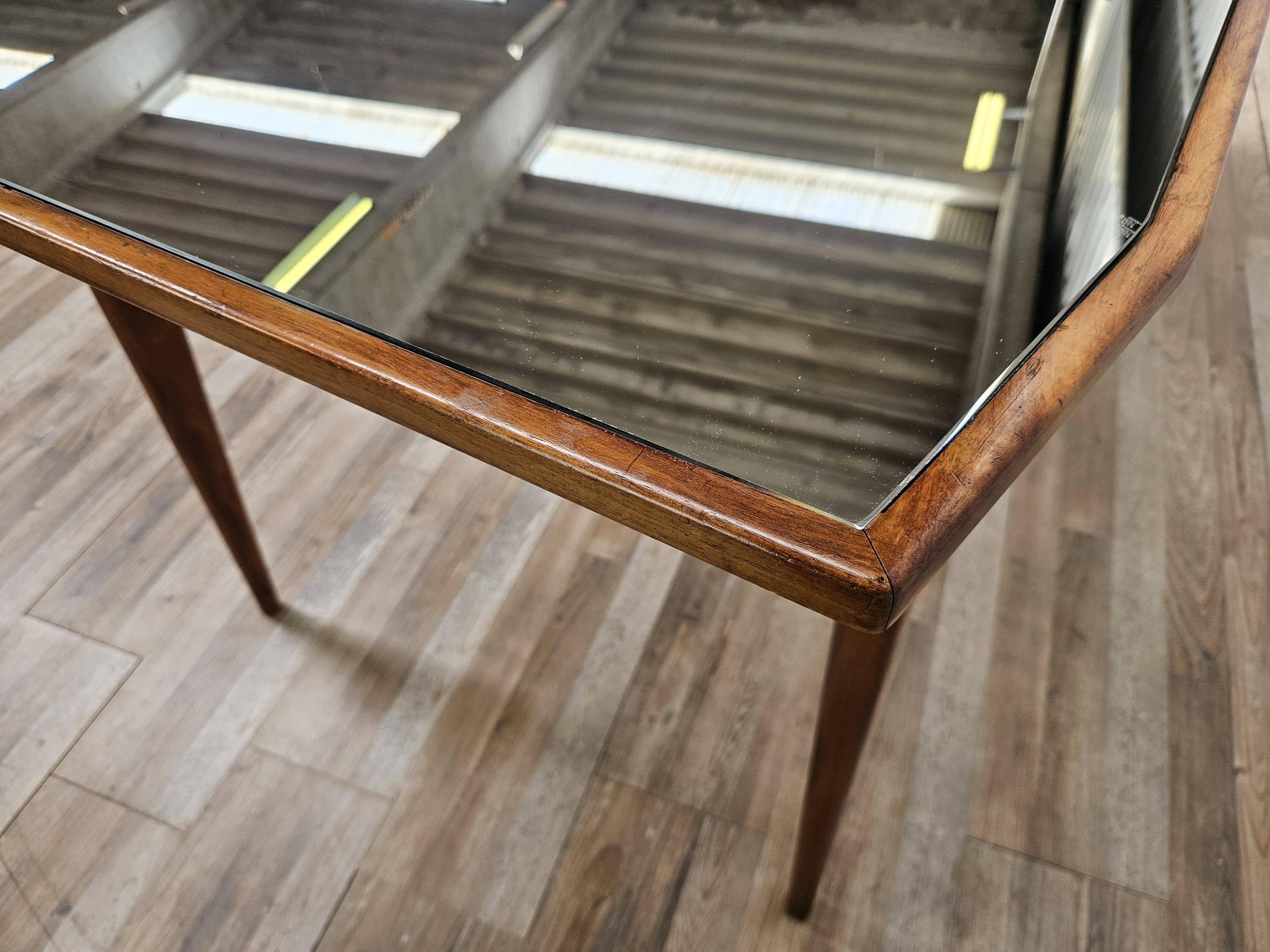 1950s wooden dining table with mirrored top