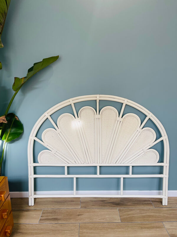 Tête de lit en rotin blanc, années 70