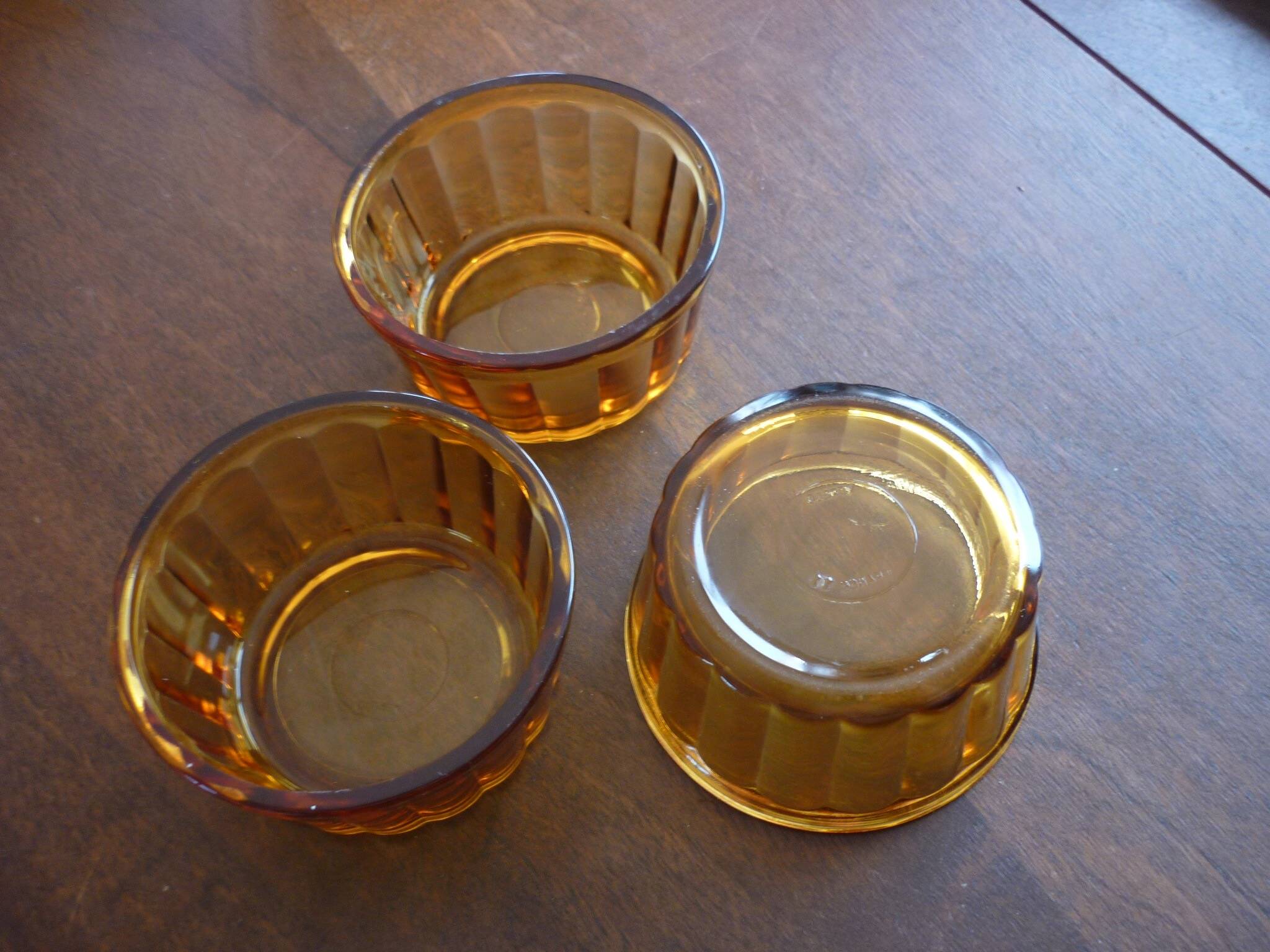 3 vintage Vereco amber glass ramekins