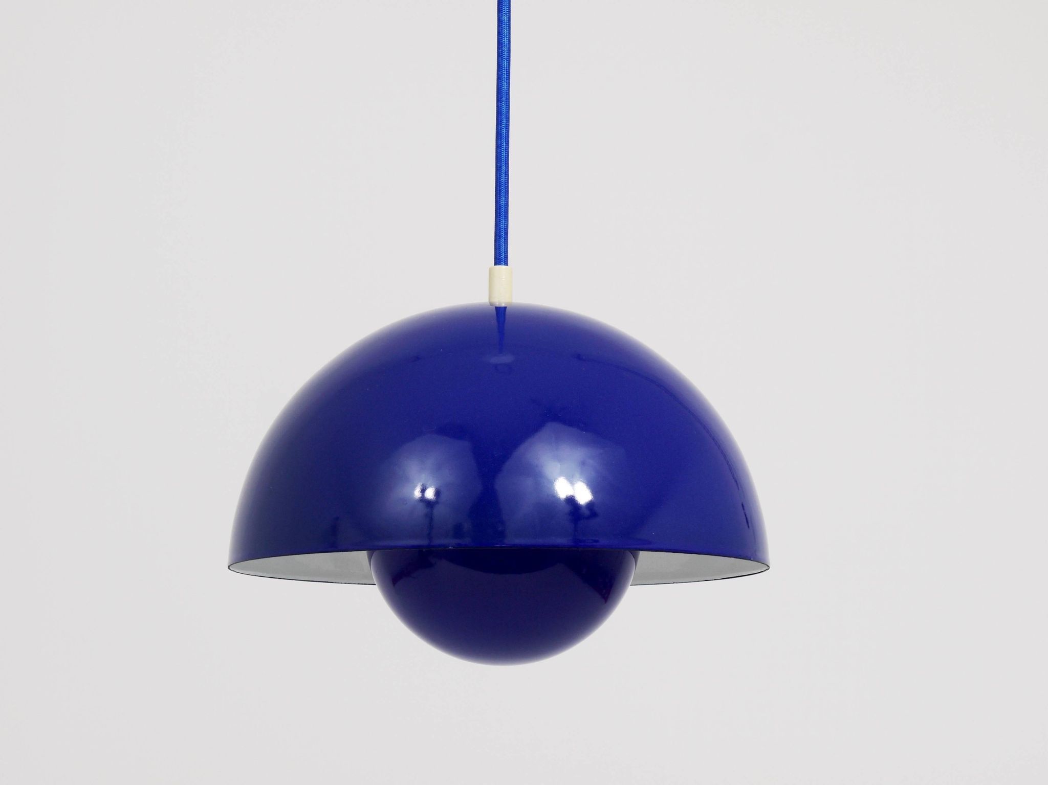 Blue enamelled suspension flowerpot by Verner Panton for Louis Poulsen, Denmark, 1969.