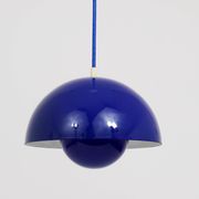 Blue enamelled suspension flowerpot by Verner Panton for Louis Poulsen, Denmark, 1969.