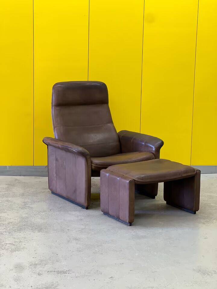 Vintage brown leather ds 50 by de sede, 1960s-1970s + stool