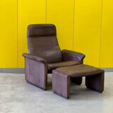 Vintage brown leather ds 50 by de sede, 1960s-1970s + stool