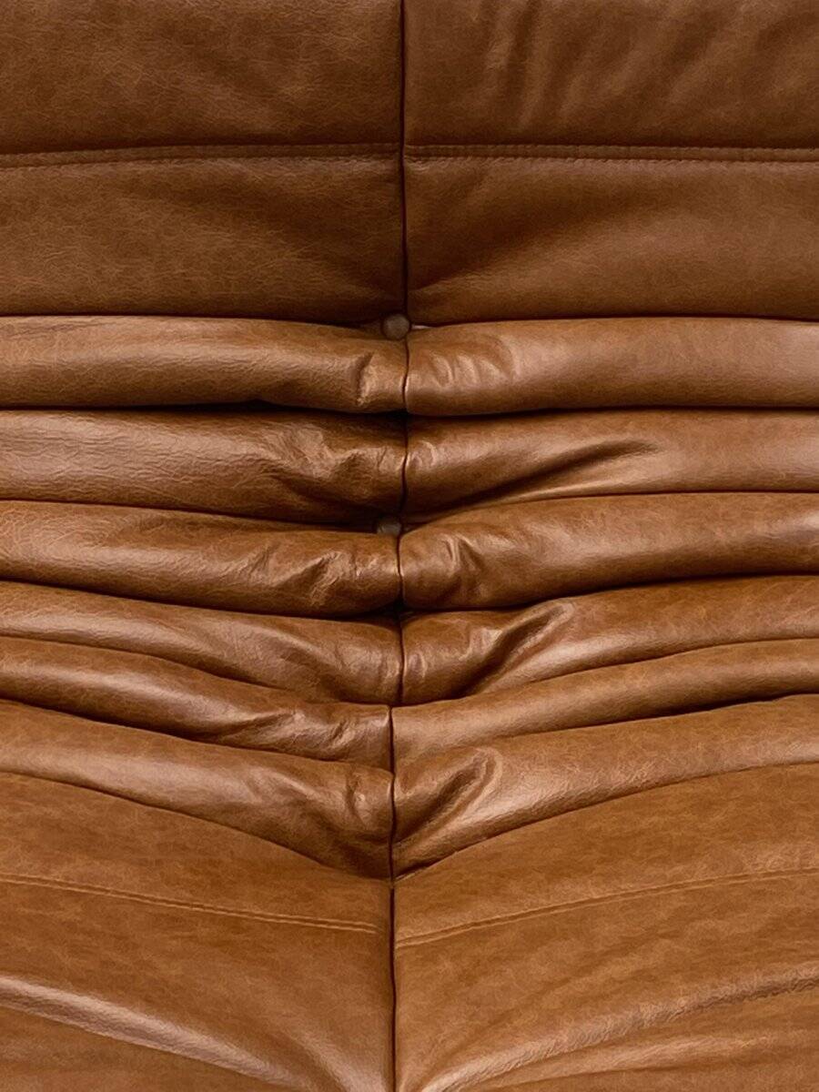 Togo lounge chairs in cognac cow leather attributed to Michel Ducaroy for Ligne Roset, set of 2