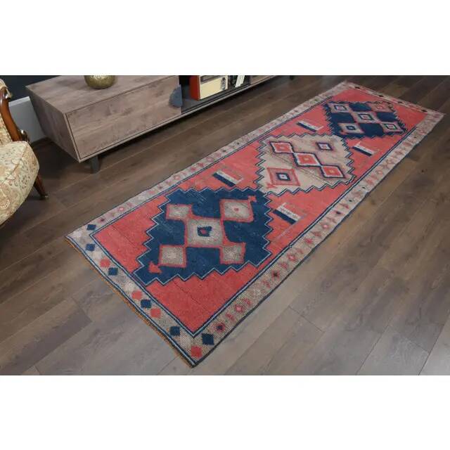 Tapis en laine et coton fait main Oushak turc des années 1970, 104x307.