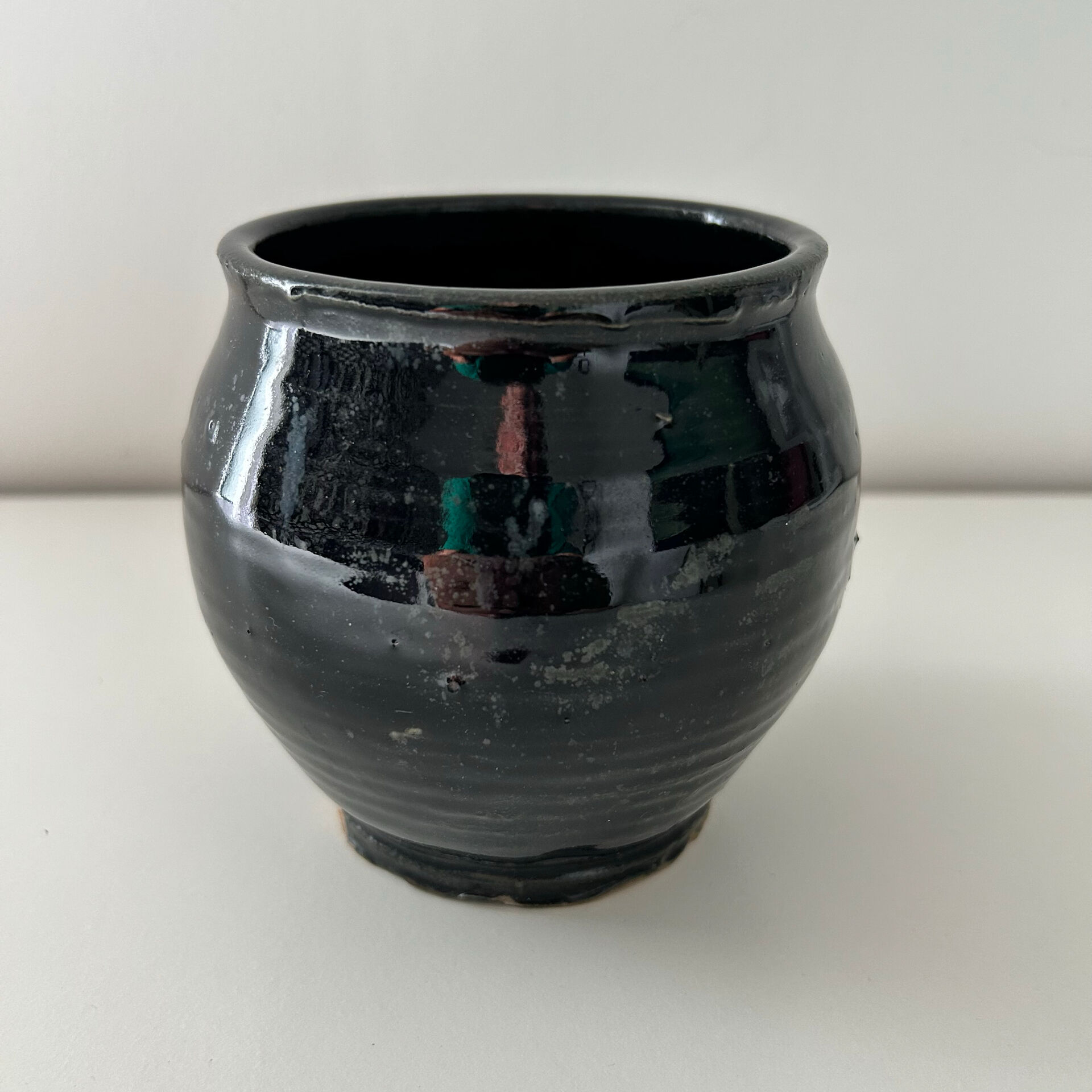 Navy blue stoneware pot