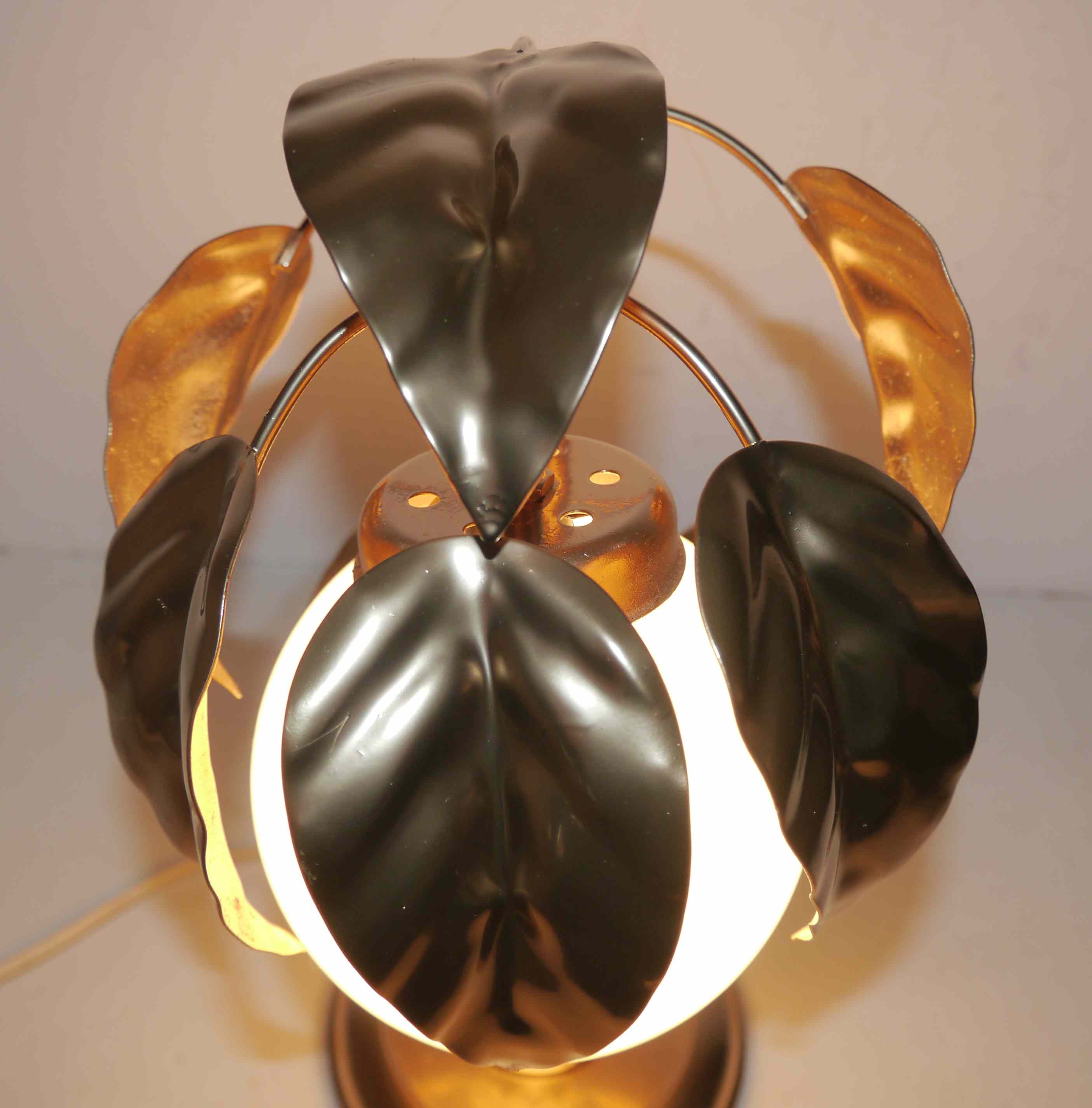 Vintage lamp or night light flowers metal and opaline L-- 70's years