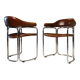 Pair of vintage armchairs, cognac leather and chrome steel 1970