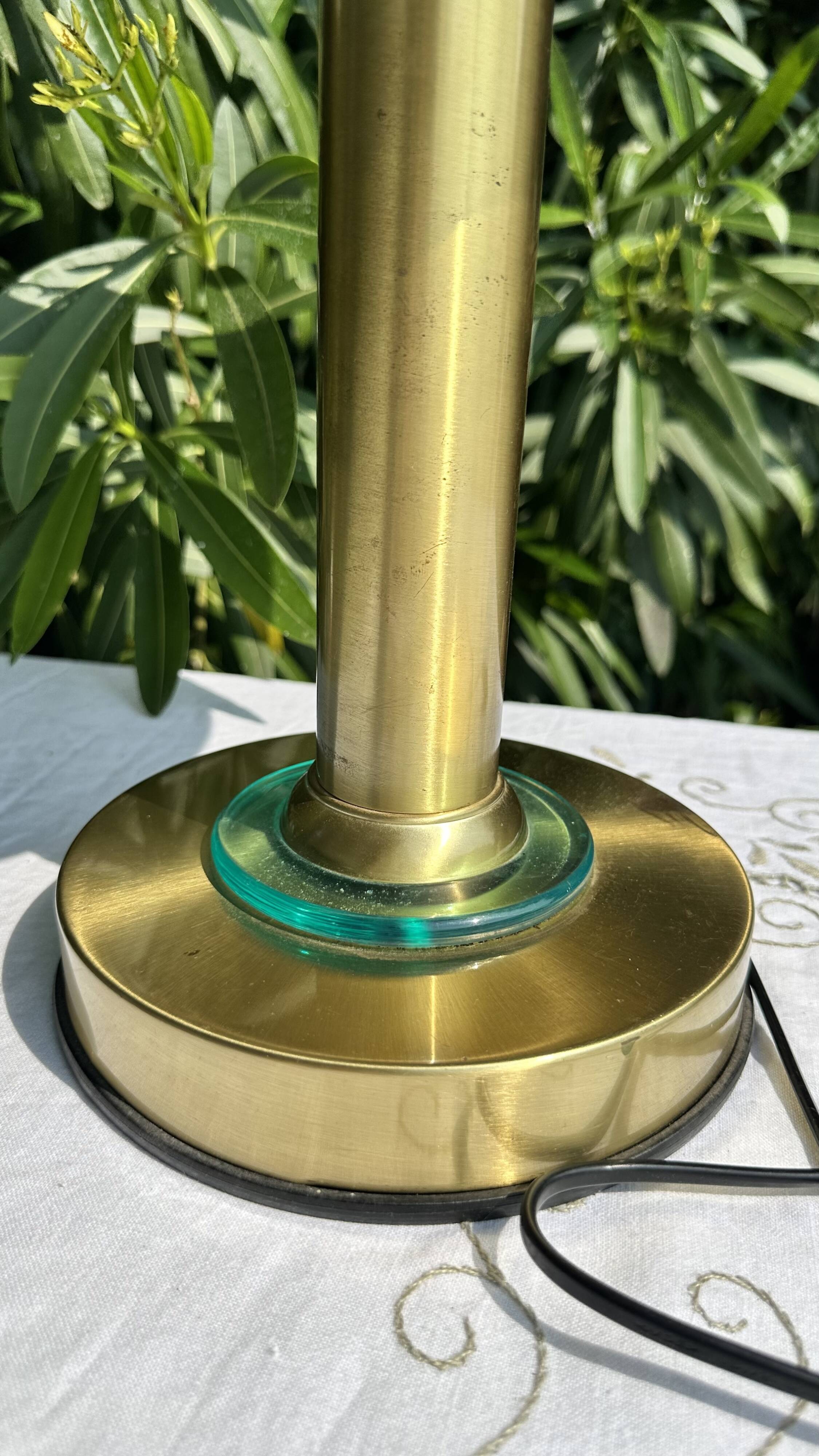 70s Large Vintage Mushroom Lamp - Glass & Gold Metal