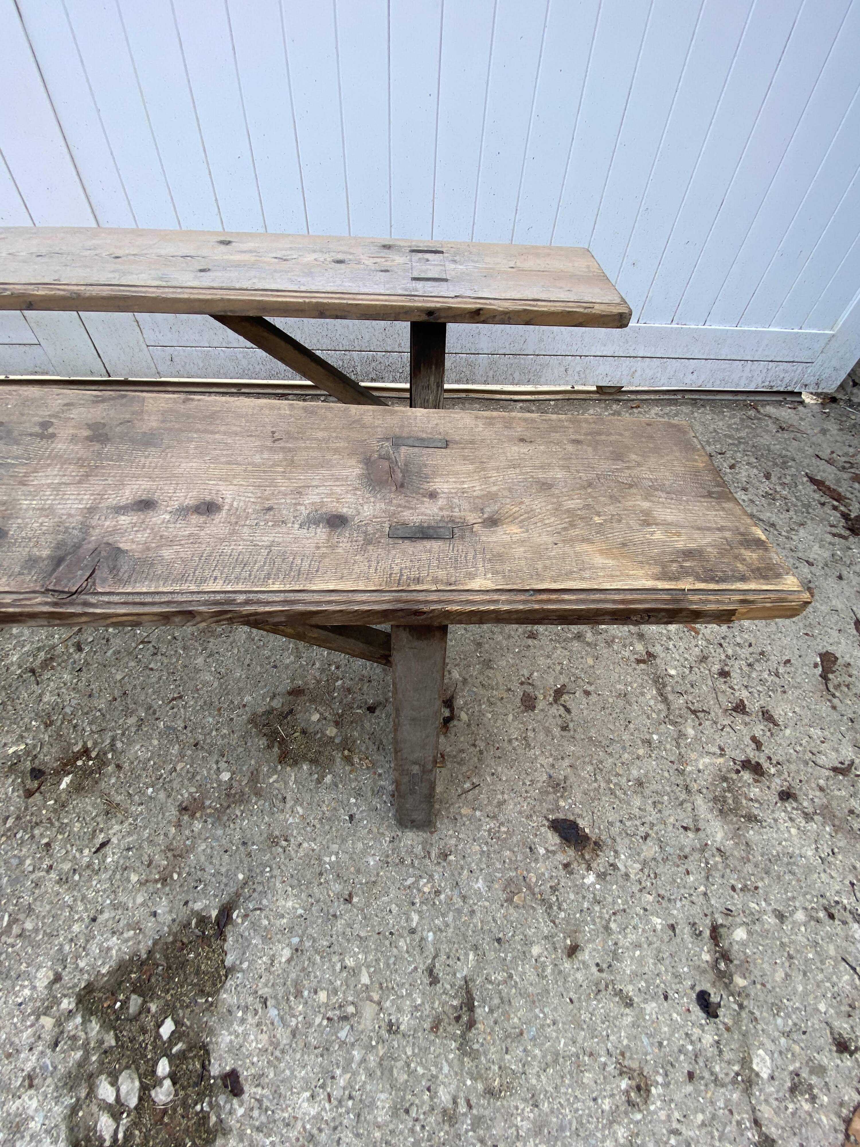 Pair of solid wood farmhouse benches 220cm for rustic farmhouse table.