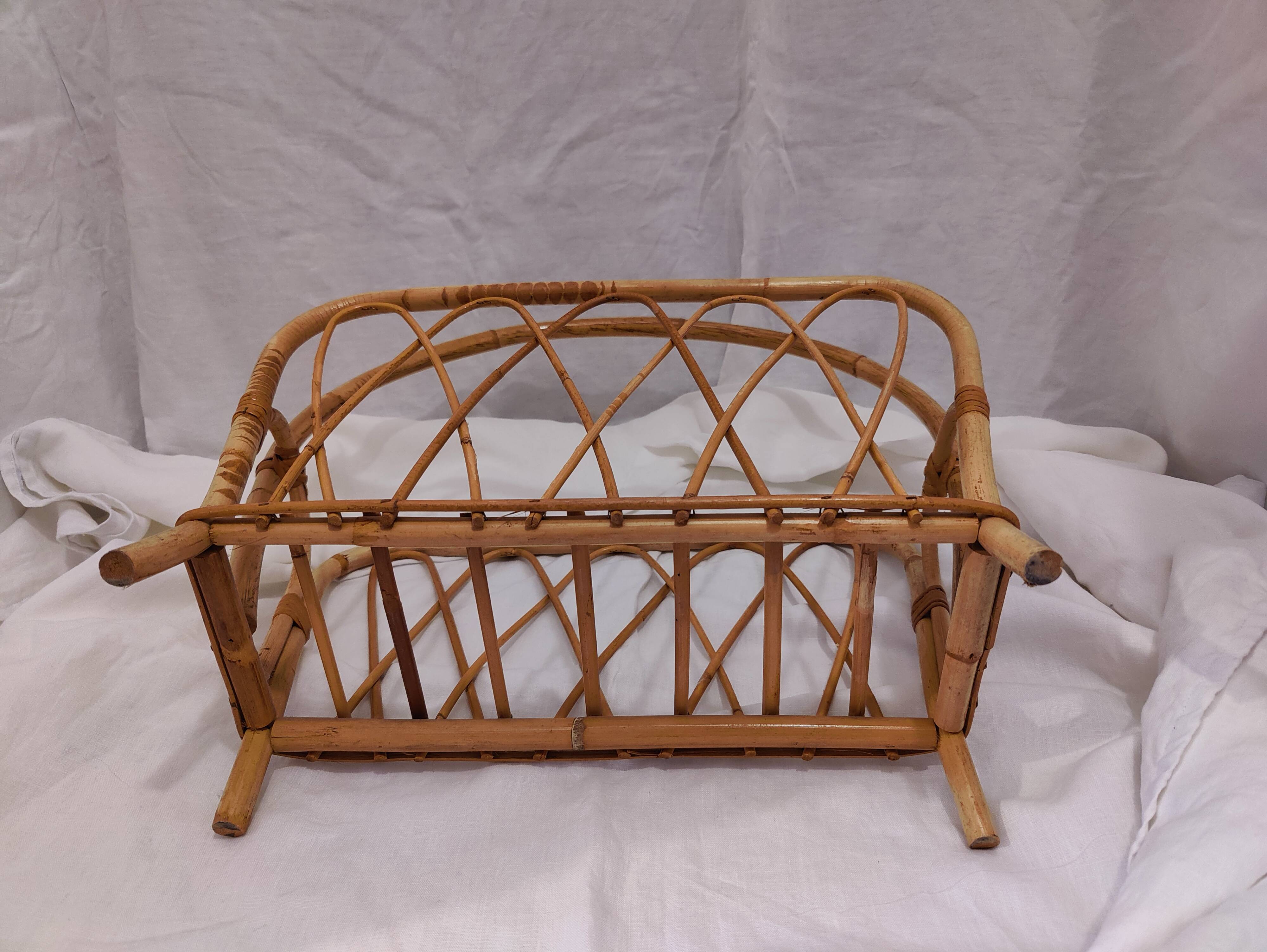 Vintage 1950s woven wicker magazine rack