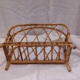 Vintage 1950s woven wicker magazine rack