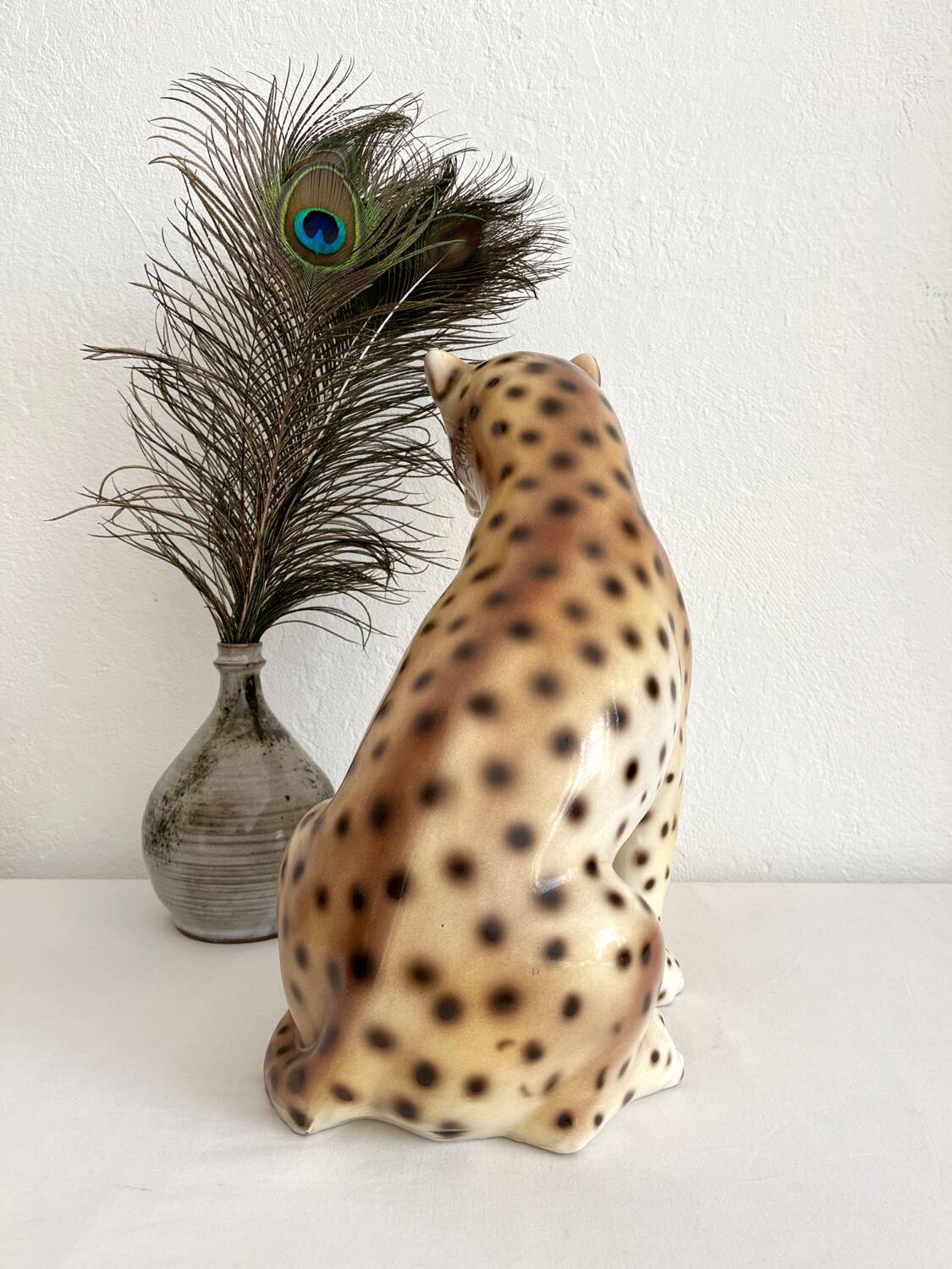 Vintage Italian ceramic leopard statue