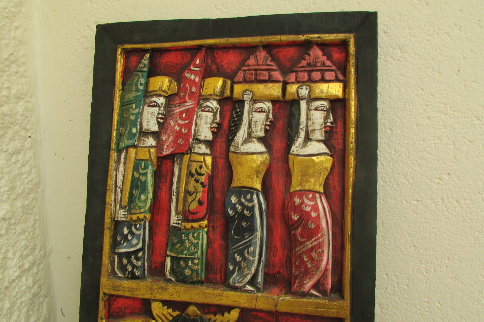 Wall decoration, Hindu polychrome wooden fresco