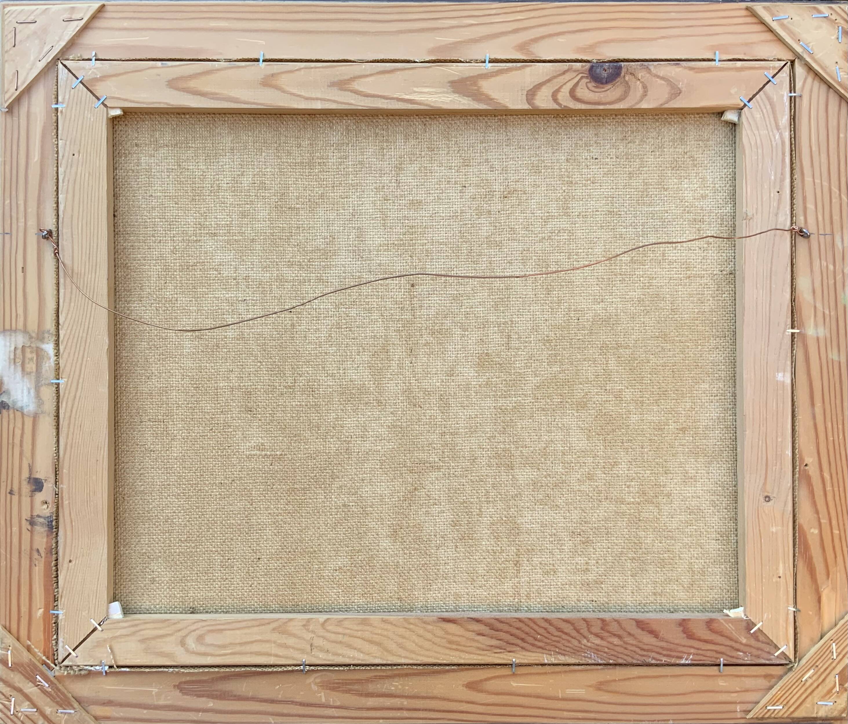 Vintage Swedish Modernists Oil Painting Blue Seascape by G.B. Mid 20th century