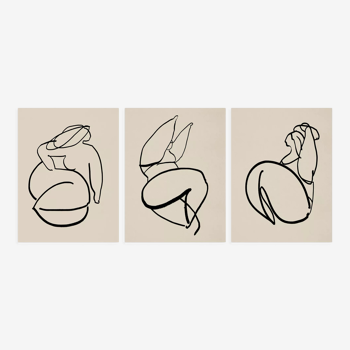 Set of 3 figure giclee prints