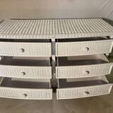 Vintage 6-drawer white woven rattan chest of drawers